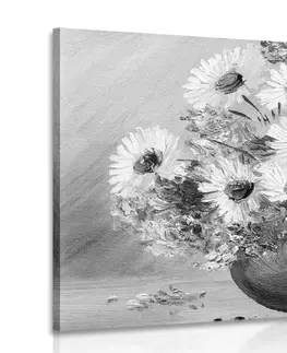Černobílé obrazy Obraz olejomalba letních květů v černobílém provedení