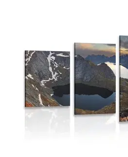 Obrazy přírody a krajiny 5-dílný obraz okouzlující horská panorama se západem slunce