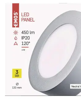 LED nástěnná svítidla EMOS LED panel 120mm, kruhový přisazený stříbrný, 6W neutr. bílá 1539057110