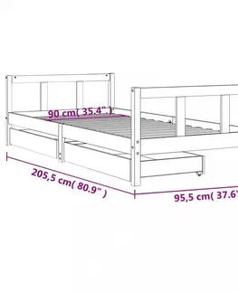 Dětské pokoje Dětská postel se zásuvkami bílá 90x200 cm masivní borové dřevo