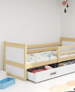 Dětské pokoje Expedo Dětská postel FIONA P1 COLOR + úložný prostor + matrace + rošt ZDARMA, 80x190 cm, borovice, bílá