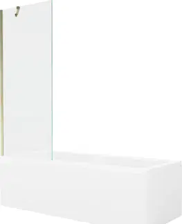 Vany MEXEN/S Cubik obdélníková vana 150 x 70 cm s panelem + vanová zástěna 70 cm, transparent, zlatá 550315070X9507000050