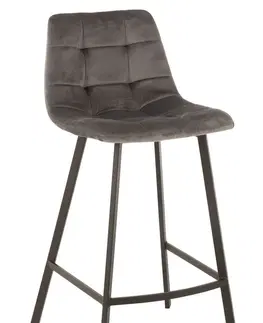 Barové židle Šedá sametová barová židle Barstool Morgan Grey - 47*43*95cm J-Line by Jolipa 15486
