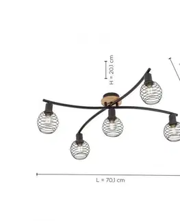 Industriální stropní svítidla LEUCHTEN DIREKT is JUST LIGHT Bodové svítidlo, stropní svítidlo, dřevo, černá, 5-ramenné, drátěné tělo 15925-79