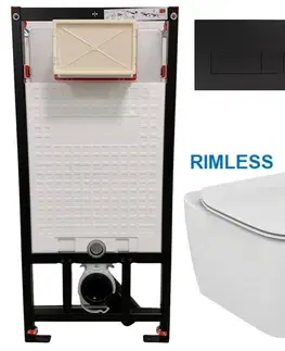 Záchody DEANTE Podomítkový rám, pro závěsné WC mísy + SLIM tlačítko černé + WC Ideal Standard Tesi se sedátkem RIMLESS CST_WC01 N51P TE2