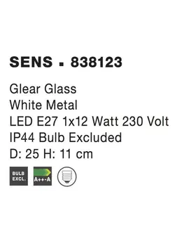 Klasická stropní svítidla Nova Luce Stylové stropní svítidlo Sens s vyšším stupněm krytí - 1 x 60 W, čirá / bílý kov NV 838123