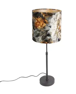 Stolni lampy Stolní lampa černá se stínidlem květy 25 cm nastavitelná - Parte