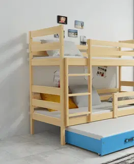 Postele BMS Dětská patrová postel s přistýlkou Eryk 3 | borovice Barva: Borovice / modrá, Rozměr: 190 x 80 cm