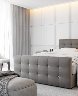 Postele Čalouněná postel HOBIT MAD 160x200 cm, šedá