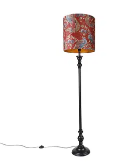 Stojaci lampy Stojací lampa černá s odstínem páv červená 40 cm - Classico
