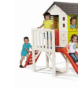 Dětské zahradní PVC domky DEOKORK Domeček na pilířích se skluzavkou
