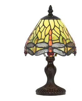 Svítidla Zelená stolní lampa Tiffany s vážkami - Ø 18*32 cm E14/max 1*25W Clayre & Eef 5LL-5620