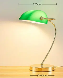 Stolní lampy kancelářské Lindby Mosazná stolní lampa Selea, stínidlo zelené sklo