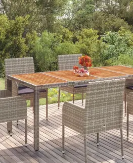 Zahradní stolky Zahradní stůl s dřevěnou deskou šedý 190 x 90 x 75 cm polyratan