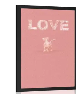 Motivy z naší dílny Plakát pejsek s nápisem Love v růžovém provedení