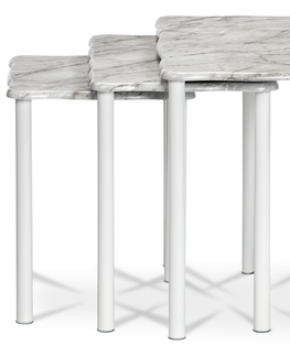 Konferenční stolky Přístavné a odkládací stolky NUKLEO, set 3 ks, šedobílý mramor/bílá matná