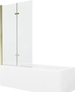 Vany MEXEN/S Cubik obdélníková vana 150 x 70 cm s panelem + vanová zástěna 100 cm, transparent, zlatá 550315070X9210025000