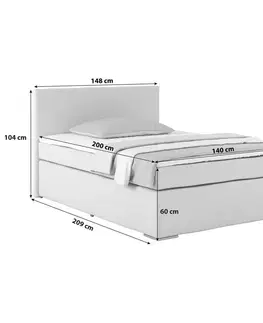 Americké postele Postel Boxspring Nero, 140 X 200 Cm, Bílošedá