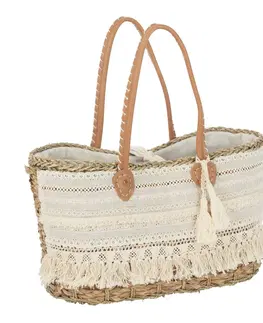 Nákupní tašky a košíky Plážová pletená taška se zdobnou krajkou Beach Bag Lace M - 42*22*27cm J-Line by Jolipa 33232
