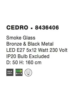 Designová závěsná svítidla NOVA LUCE závěsné svítidlo CEDRO kouřové sklo bronz a černý kov E27 5x12W 230V IP20 bez žárovky 8436406