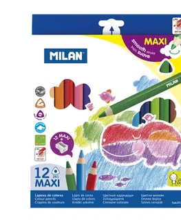 Hračky MILAN - Pastelky Maxi trojhranné 12 ks + ořezávatko