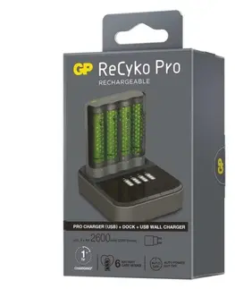 Inteligentní nabíječky EMOS Nabíječka baterií GP Pro P461 + 4× AA ReCyko 2700 + DOCK B54467D