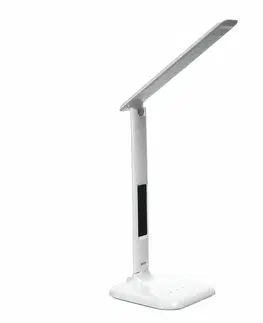 Stolní lampy do kanceláře Solight LED stmívatelná stolní lampička s displejem, 6W, volba teploty světla, bílý lesk WO43