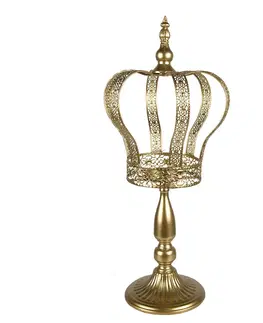 Svícny Zlatý antik svícen na noze ve tvaru koruny Crown - Ø 26*57 cm Clayre & Eef 6Y5421