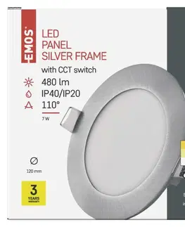 Bodovky do podhledu na 230V EMOS LED podhledové svítidlo NEXXO stříbrné, 12 cm, 7 W, teplá/neutrální bílá ZD1223