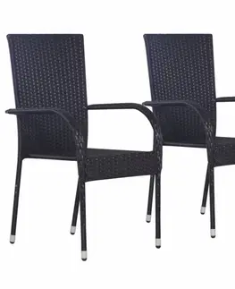 Zahradní křesla a židle Zahradní stohovatelné židle 2 ks polyratan Černá