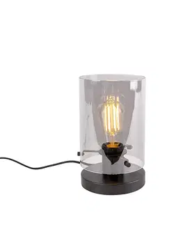 Stolni lampy Designová stolní lampa černá s kouřovým sklem - Dome
