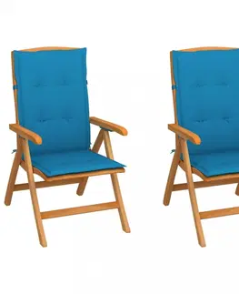 Zahradní židle Zahradní židle 2 ks teak / látka Dekorhome Světle modrá