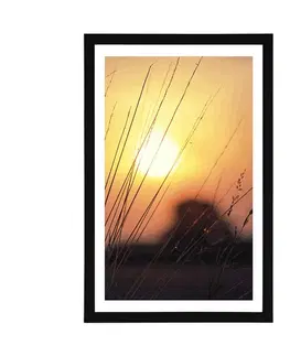 Příroda Plakát s paspartou východ slunce nad loukou