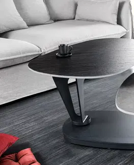 Designové a luxusní konferenční stolky Estila Designový konferenční stolek Delin s mramorovými deskami v černé barvě a dvěma otočnými deskami 94-163 cm