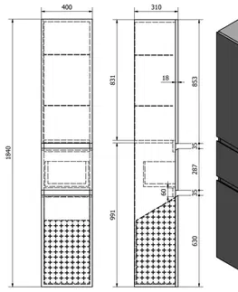 Koupelnový nábytek AQUALINE ALTAIR vysoká skříňka s košem 40x184x31cm, levá, dub emporio AI485L