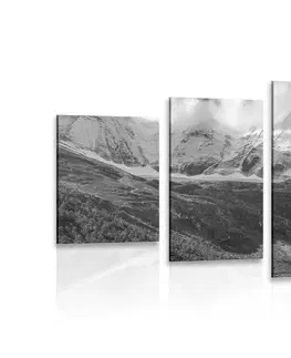 Černobílé obrazy 5-dílný obraz majestátní horská krajina v černobílém provedení