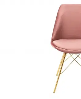 Luxusní jídelní židle Estila Stylová jídelní židle Scandinavia se zlatým kovovým nohama a starorůžovým čalouněním 86cm