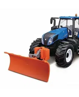 Dřevěné vláčky Maisto Tech RC, New Holland tractor s radlicí, 2,4 Ghz, modrá