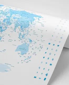 Samolepící tapety Samolepící tapeta detailní mapa světa v modré barvě