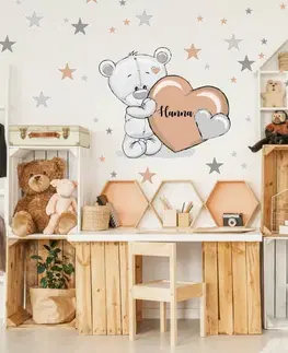 Samolepky na zeď Dětské samolepky na zeď - Meruňkové hvězdy s medvídkem a jménem