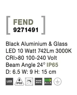 LED reflektory NOVA LUCE venkovní nástěnné svítidlo FEND černý hliník a sklo LED 10W 3000K 100-240V 24st. IP65 9271491