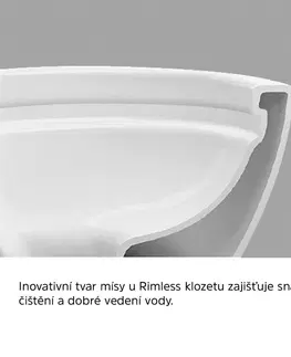 Koupelna MEREO WC závěsné kapotované, RIMLESS, 495x360x370, keramické, vč. sedátka CSS113S VSD84S1