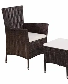 Zahradní křesla a židle Zahradní židle s taburetem polyratan Hnědá