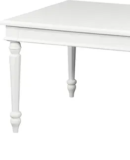 Designové a luxusní jídelní stoly Estila Rustikální bilý rozkládací jídelní stůl Belliene z mahagonového dřeva s vyřezávanýma nohama 160-220cm
