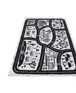 Dětské koberce Krémově černý dětský koberec s autíčky a uličkami Šířka: 80 cm | Délka: 150 cm