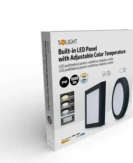 LED stropní svítidla Solight LED mini panel CCT, přisazený, 24W, 1800lm, 3000K, 4000K, 6000K, čtvercový, černá barva WD175-B