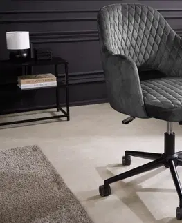 Designové a luxusní židle do pracovny a kanceláře Estila Moderní designová kancelářská židle Pedro s šedým sametovým potahem na kolečkách 82 cm