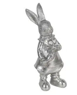 Velikonoční dekorace Velikonoční dekorace králíka ve stříbrném provedení Métallique - 12*11*22 cm Clayre & Eef 6PR3095ZI
