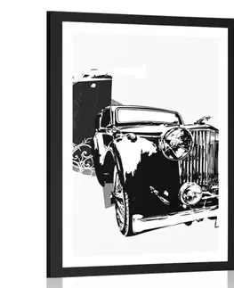 Černobílé Plakát s paspartou černobílé retro auto s abstrakcí