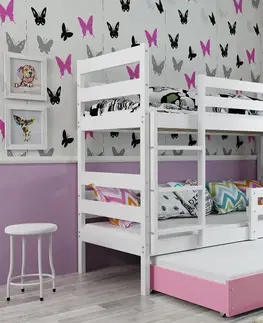 Postele BMS Dětská patrová postel s přistýlkou Eryk 3 | bílá Barva: bílá / růžová, Rozměr: 190 x 80 cm